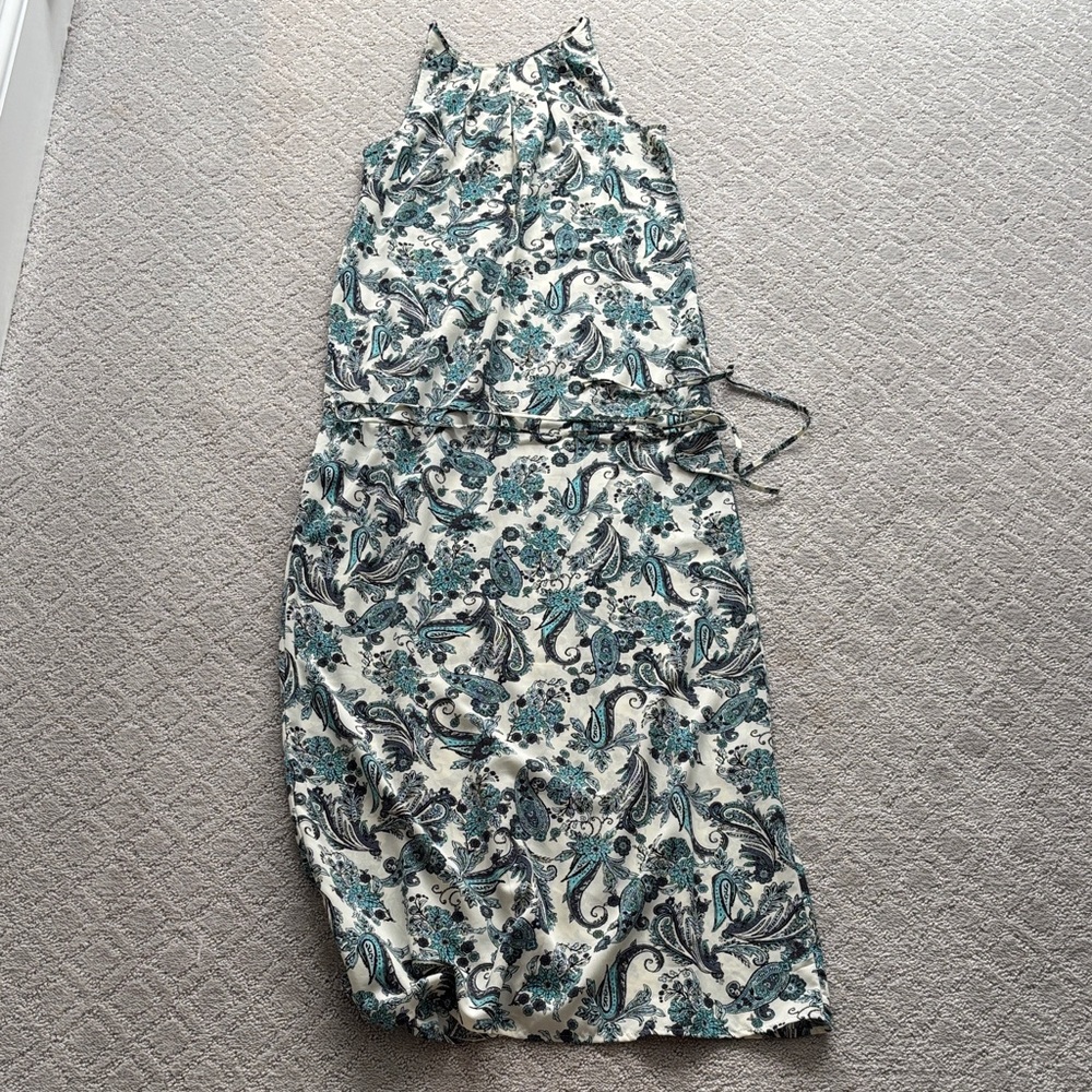 LOFT Blue and Cream Floral Maxi Dress